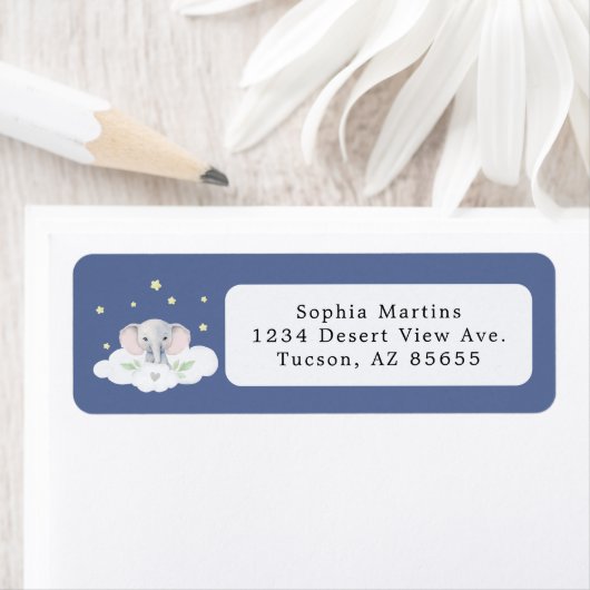 ブルーボーイエレファントリトルピーナッツベビーブシャワー ラベル (インサイチュ)