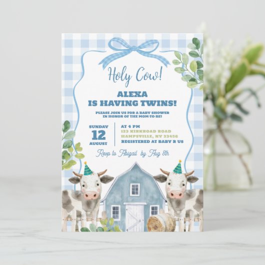 ブルーボーイカウツインズベビーシャワー招待状 招待状 (スタンド正面)