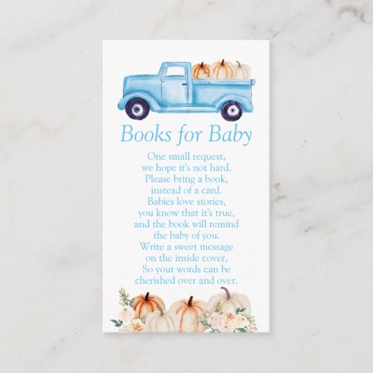 ブルーボーイカボチャ赤ちゃんシャワーブックベビー エンクロージャーカード (正面)