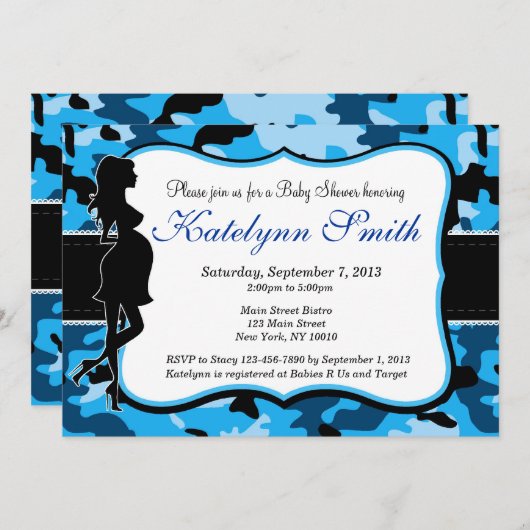 ブルーボーイカモフラージュベビーシャワー招待状 招待状 (正面/裏面)