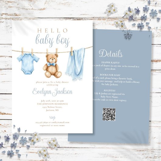 ブルーボーイクロザライン赤ちゃんシャワーすべて1つ 招待状