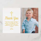 ブルーボーイクロスフォトバプテスマサンキューカード 箔招待状 (正面)