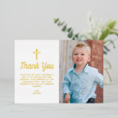 ブルーボーイクロスフォトバプテスマサンキューカード 箔招待状 (立ち正面)