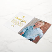 ブルーボーイクロスフォトバプテスマサンキューカード 箔招待状 (回転した状態)