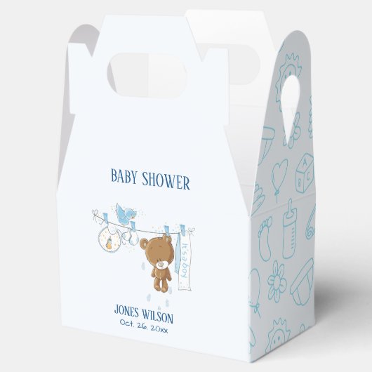 ブルーボーイクロセスラインぶら下がったのロープベビーシャワー フェイバーボックス (オープン)