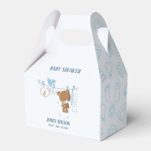 ブルーボーイクロセスラインぶら下がったのロープベビーシャワー フェイバーボックス (正面サイド)