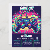 ブルーボーイクールキッズゲームレベル上の5誕生日 招待状 (正面)