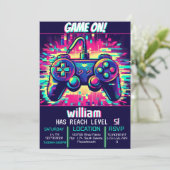 ブルーボーイクールキッズゲームレベル上の5誕生日 招待状 (スタンド正面)