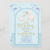 ブルーボーイシープ&ラムベビーシャワー招待状 招待状 (正面/裏面)