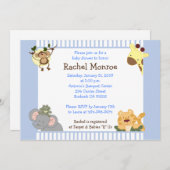 ブルーボーイジャングルサファリフレンドズ5x7ベビーシャワー 招待状 (正面/裏面)