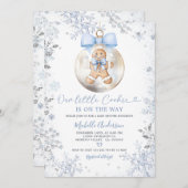 ブルーボーイジンジャーブレッドクリスマススノーフレークシャワー 招待状 (正面/裏面)