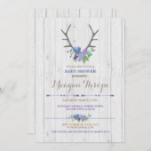 ブルーボーイスタグフラワーベビー素朴シャワー招待状 招待状 (正面/裏面)