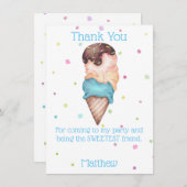 ブルーボーイズアイスクリームバースデーパーティーサンキューカード 招待状 (正面/裏面)