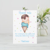 ブルーボーイズアイスクリームバースデーパーティーサンキューカード 招待状 (スタンド正面)