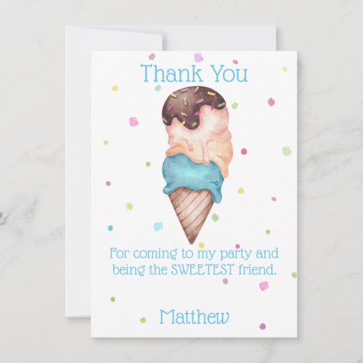 ブルーボーイズアイスクリームバースデーパーティーサンキューカード 招待状 (正面)