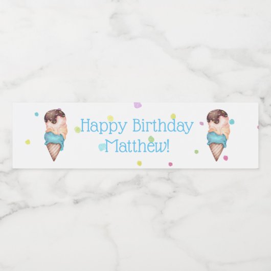 ブルーボーイズアイスクリームバースデーパーティー ペットボトルラベル (シングルラベル)