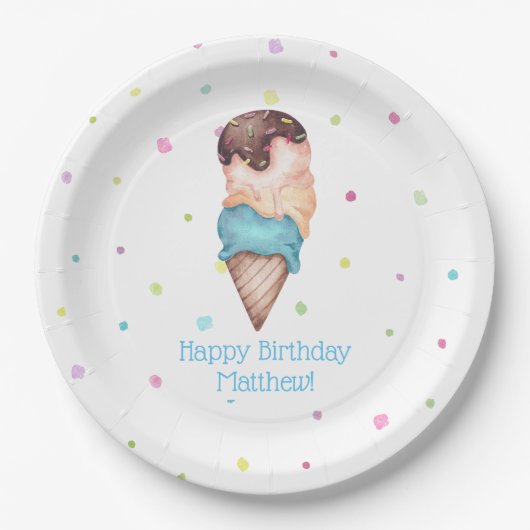 ブルーボーイズアイスクリームバースデーパーティー ペーパープレート (正面)