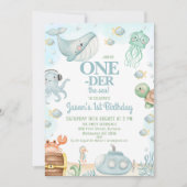 ブルーボーイズアンダーシーワンダーザシー1st誕生日 招待状 (正面)