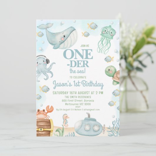 ブルーボーイズアンダーシーワンダーザシー1st誕生日 招待状 (スタンド正面)