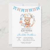 ブルーボーイズウェルカムヴィンテージトイ素朴ズ赤ちゃんシャワー 招待状 (正面)