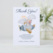 ブルーボーイズエレファント飛行機ベビーシャワー サンキューカード (スタンド正面)