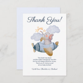 ブルーボーイズエレファント飛行機ベビーシャワー サンキューカード