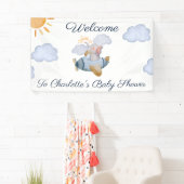 ブルーボーイズエレファント飛行機ベビーシャワー 横断幕 (インサイチュ)