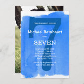 ブルーボーイズキッズバースデーパーティー水彩効果 招待状 (正面/裏面)