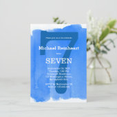 ブルーボーイズキッズバースデーパーティー水彩効果 招待状 (スタンド正面)