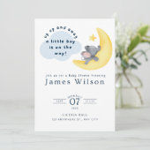 ブルーボーイズゾウ飛行機水彩赤ちゃんシャワー セーブザデート (スタンド正面)