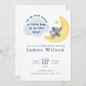 ブルーボーイズゾウ飛行機水彩赤ちゃんシャワー セーブザデート (正面/裏面)