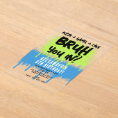 ブルーボーイズバースデーパーティーNeon Graffitiグリーンブルー アクリル招待状 (レイダウン)