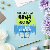 ブルーボーイズバースデーパーティーNeon Graffitiグリーンブルー アクリル招待状 (インサイチュ (ウェディング))