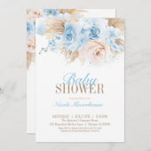 ブルーボーイズパンパスグラスベビーシャワー招待状 招待状 (正面/裏面)