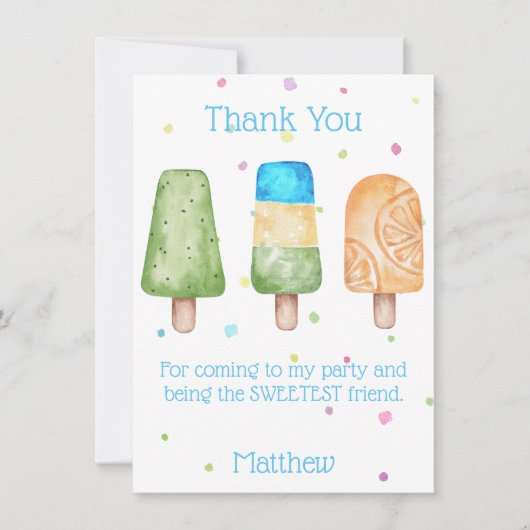 ブルーボーイズポップシクルバースデーパーティーサンキューカード 招待状 (正面)