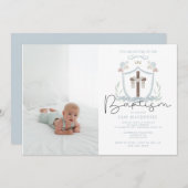 ブルーボーイズ写真最初の洗礼の招待 招待状 (正面/裏面)