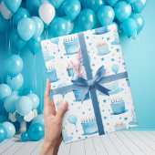ブルーボーイズ水彩子供の誕生日パーティーかわいい ラッピングペーパー