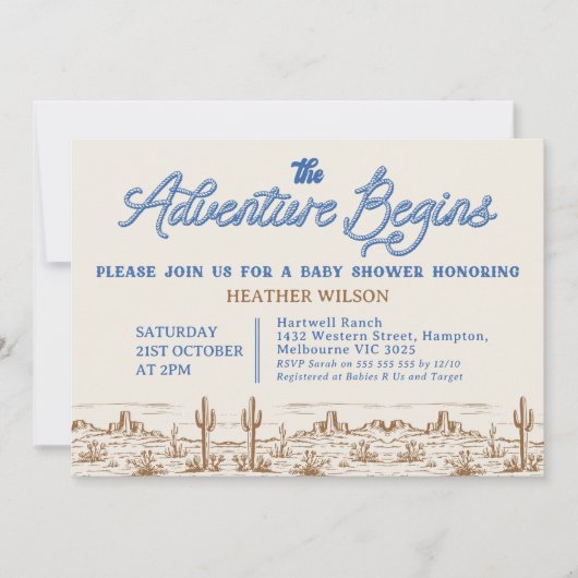 ブルーボーイズ荒野の冒険が赤ちゃんのシャワーを開始 招待状 (正面)