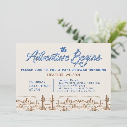 ブルーボーイズ荒野の冒険が赤ちゃんのシャワーを開始 招待状 (スタンド正面)