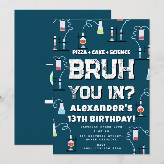 ブルーボーイズ誕生日パーティサイエンステーマ 招待状 (正面/裏面)