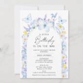 ブルーボーイズ野草小さな蝶の赤ちゃんシャワー 招待状 (正面)