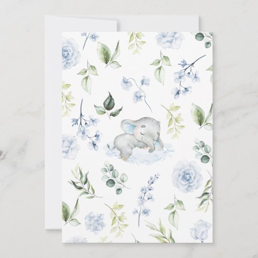 ブルーボーイゾウ赤ちゃんシャワー 招待状 (裏面)