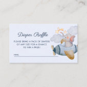 ブルーボーイゾウ飛行機おむつラッフルベビーシャワー エンクロージャーカード (正面)