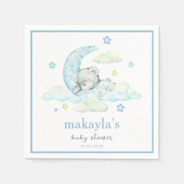 ブルーボーイテディベアオンムーンウォーター色ベビーシャワー スタンダードカクテルナプキン