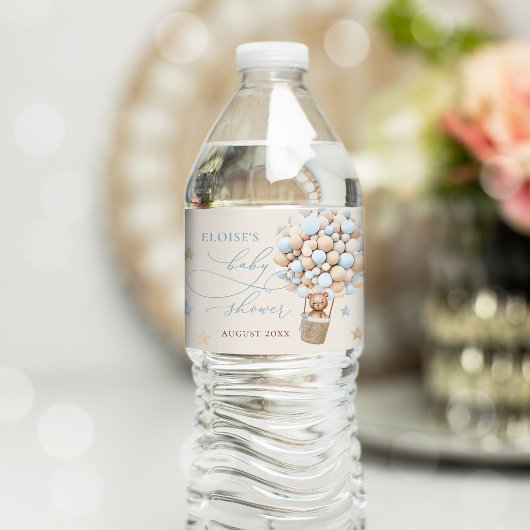 ブルーボーイテディベアバルーンベビーシャワー ペットボトルラベル