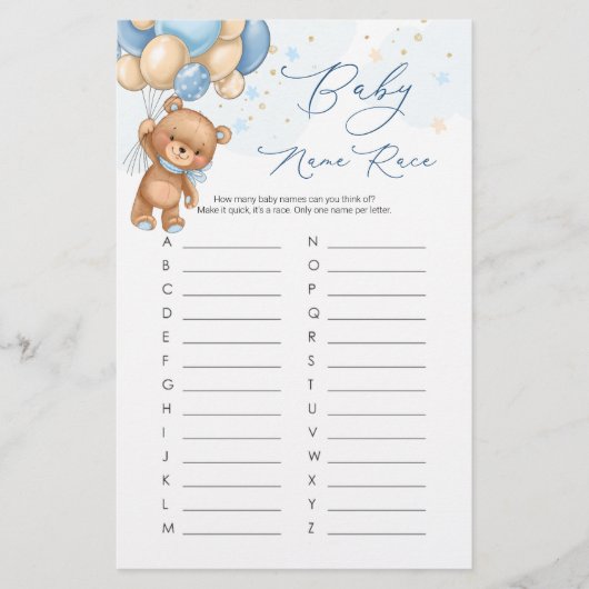 ブルーボーイテディベアバルーンベビー名レースゲーム (正面)
