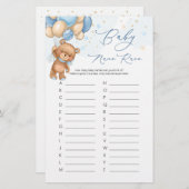 ブルーボーイテディベアバルーンベビー名レースゲーム (正面/裏面)