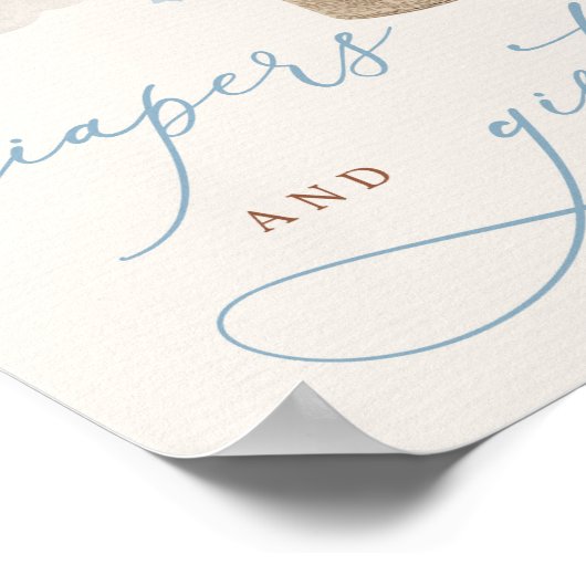 ブルーボーイテディベアベビーシャワーオムツ&ギフト ポスター (角)