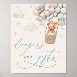 ブルーボーイテディベアベビーシャワーオムツ&ギフト ポスター