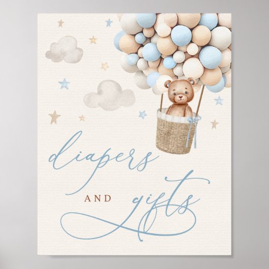 ブルーボーイテディベアベビーシャワーオムツ&ギフト ポスター (正面)